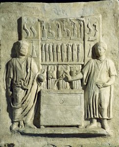 Relieve que representa una tienda de cubiertos de Roman